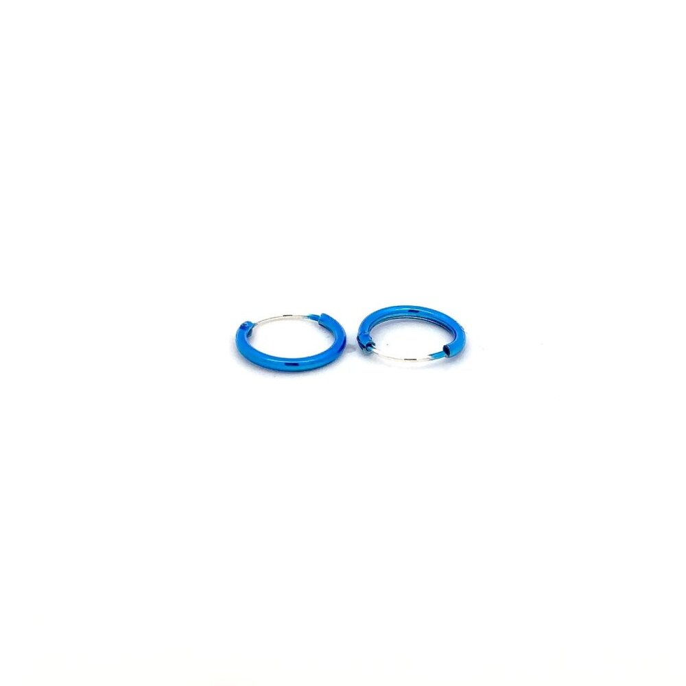 925 Sterling Silver Hoops Blue Enamel Earrings Tiny